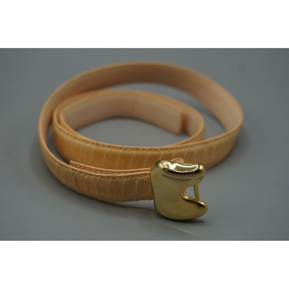 Dame Belt & Bag Womens Tan Genuine Snake Skin Vintage Gold Buckle Belt Size M/L